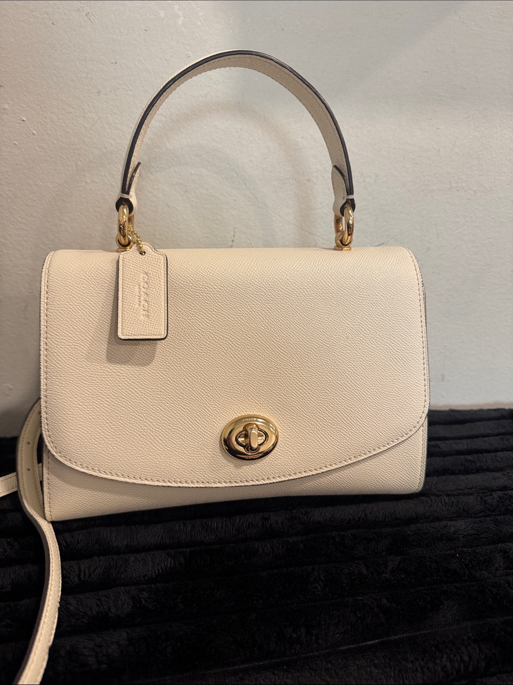 Coach Cream Leather Top-Handle Crossbody Bag with Gold Hardware
